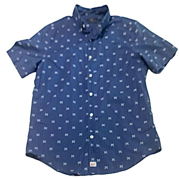 Vineyard Vines Men's Navy Blue Fishbone Short Sleeve Murray Shirt Size Medium - Picture 1 of 5